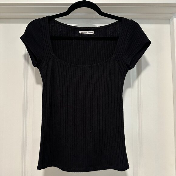 Reformation Women's Elevated Basic Ribbed Square Neck Bardot Top Black Size S - Picture 2 of 7